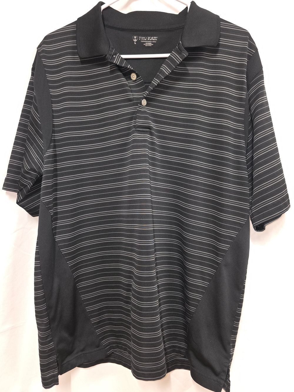 Men’s Black Striped Performance Polo